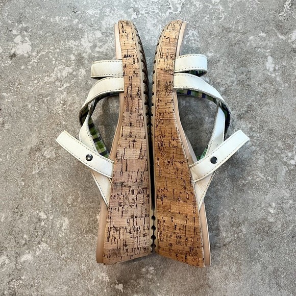 CROCS W11 A Leigh Crisscross Wedge Sandal Tan Leather Heel A-Leigh Cork 11847 - Picture 5 of 12